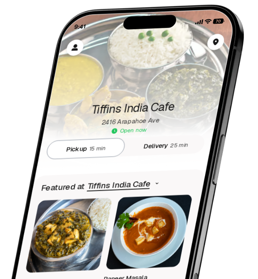 Tiffins India Cafe app preview